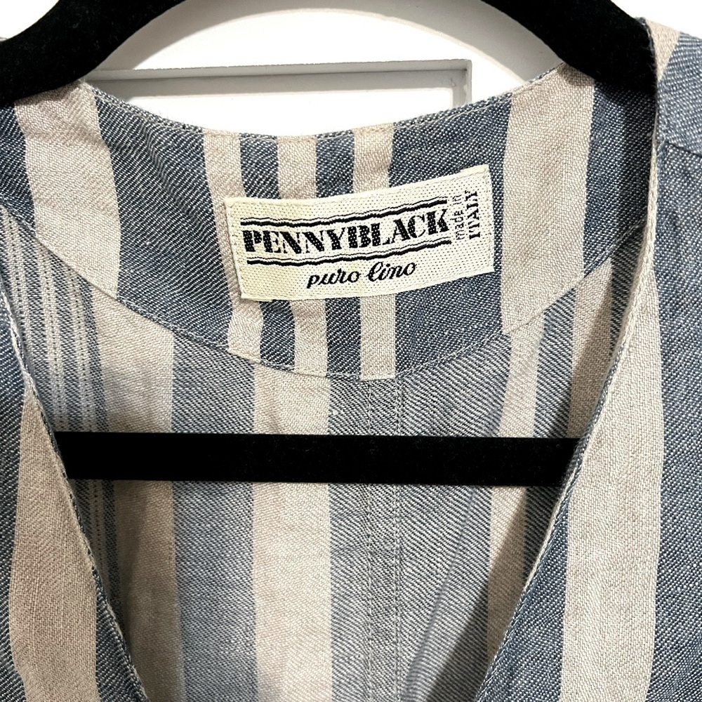 Penny Black Linen Button Up Stripped Blue and tan sleeveless Vest Size 6 Italy - Picture 2 of 6